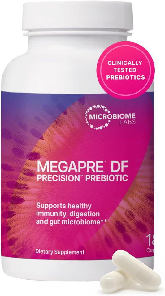 Microbiome Labs MegaPre DF - Dairy-Free Prebiotic Fibre Supplement for Gut Health with Clinically Tested Oligosaccharides – Prebiotics for Akkermansia muciniphila & Microbial Diversity (180 Capsules)