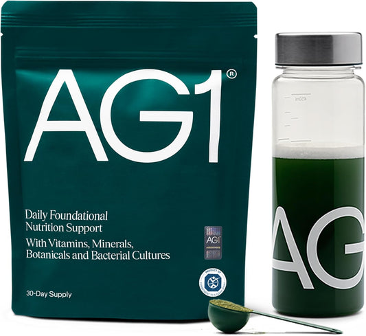 AG1 Greens Powder Supplement | Daily Nutrient Boost: Vitamins, Minerals, Gut-Friendly Bacteria, Gluten Free, Vegan and Keto Friendly | 70+ Ingredients by AG1 Athletic Green