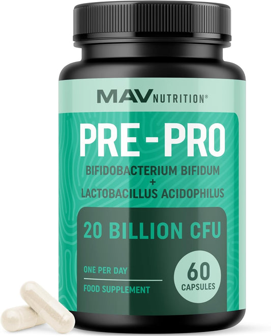 Probiotic and Prebiotic Capsules | Synbiotic Gut Health & Bloating Support for Women & Men | Enzymes with Pre and Probiotics for Gut Health Supplements | 20 Billion CFU | Non-GMO, Vegetarian | 60 Ct