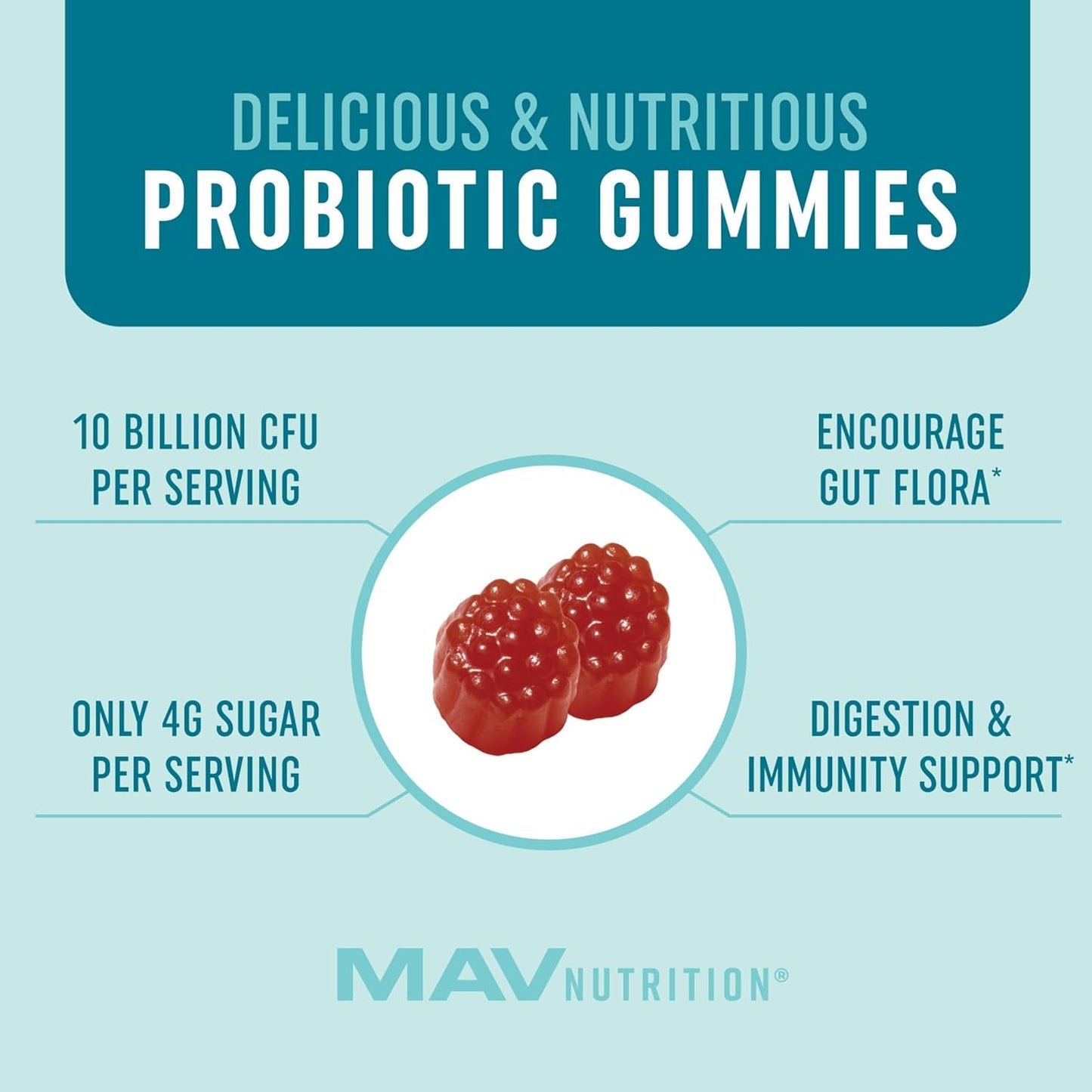 Probiotic Gummies with Vitamin C and Folic Acid | 5 Billion CFU Probiotics | Gut Health, Digestion, & Immune System Support | Gluten-Free, Non-GMO, Berry Flavor | 60 ct.