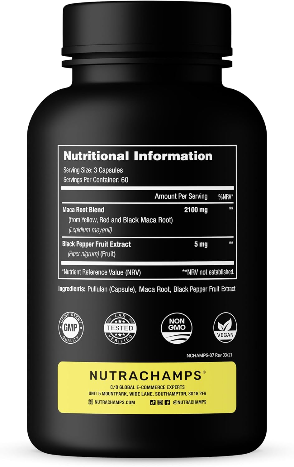 Maca Root Capsules for Women & Men, 2100mg, 180 Capsules, Black, Red & Yellow Peruvian Gelatinized, Highest Potency Maca Root Powder Supplement
