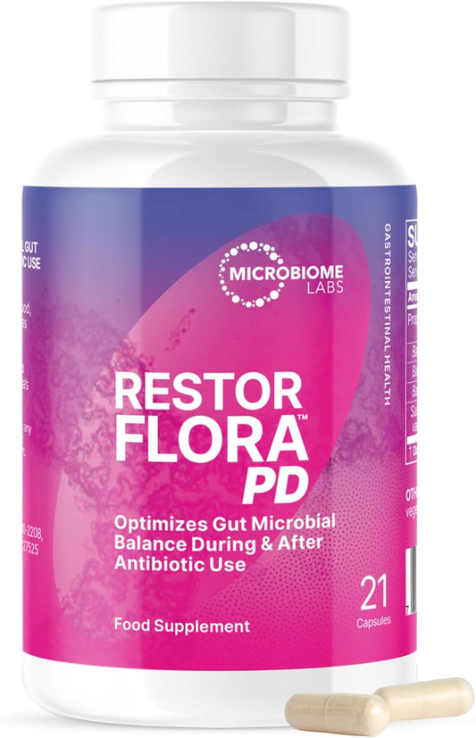 Microbiome Labs RestorFlora PD – Vegan Probiotic Supplement with Saccharomyces boulardii and Bacillus Spores – Gut Health and Digestive Support – Yeast & Spore Probiotics for Men & Women, 21 Capsules