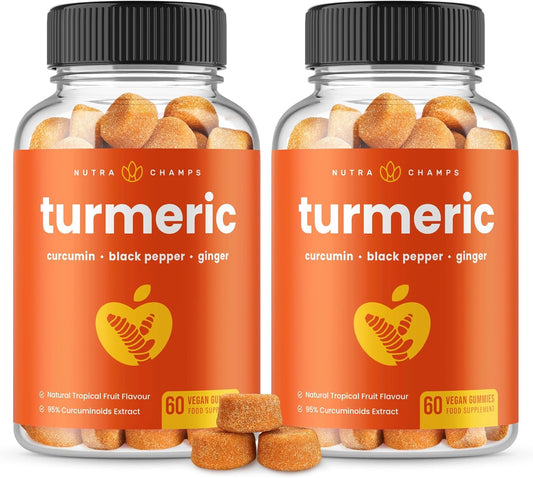Turmeric Gummies for Adults & Kids with Ginger & Black Pepper Extract | 95% Curcuminoids | Vegan Natural Curcumin | Joint Support | 120 Tumeric Gummy Supplements