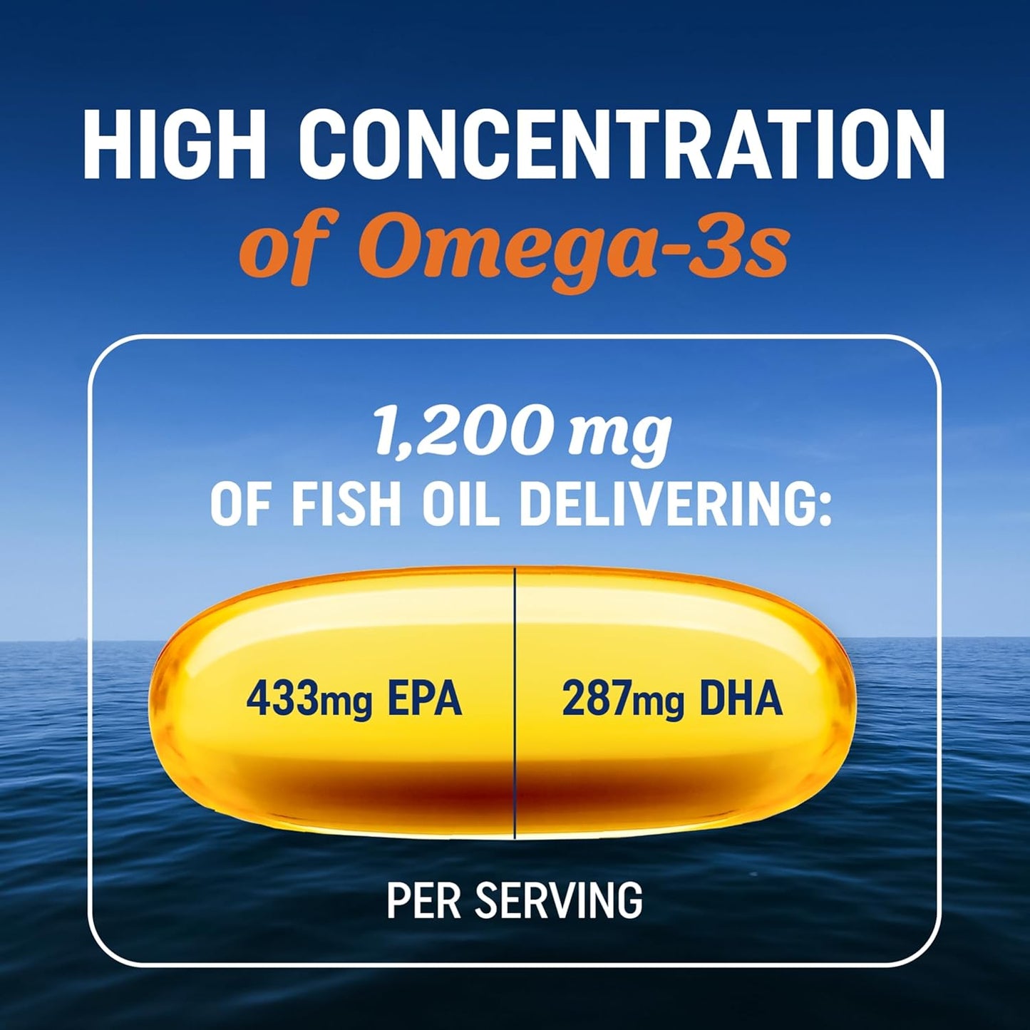 Triple Strength Omega 3 Fish Oil 1200 mg | EPA & DHA | Wild Caught, Sustainably Sourced Omega-3 Fatty Acids | Premium Burpless Omega3s | Best Essential Fatty Acids Softgel Supplements (30 Ct)