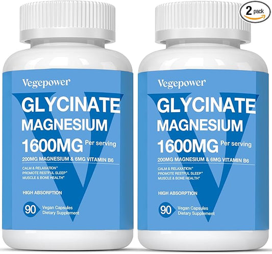 Magnesium Glycinate Supplements 1600mg - with Vitamin B6  Zinc, Vitamin D3, Vegan Bisglycinate Magnesium for Sleep, Muscle, Bone Health, High Absorption, Gentle On Stomach, Non-GMO, 180 Caps