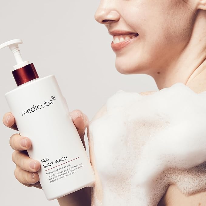 medicube Red Acne Body Wash 14.10 Fl.oz I Low pH and Hydrating Cleanser with Salicylic Acid, Lactic Acid, Niacinamide and Hyaluronic Acid Suitable for Bacne Treatment