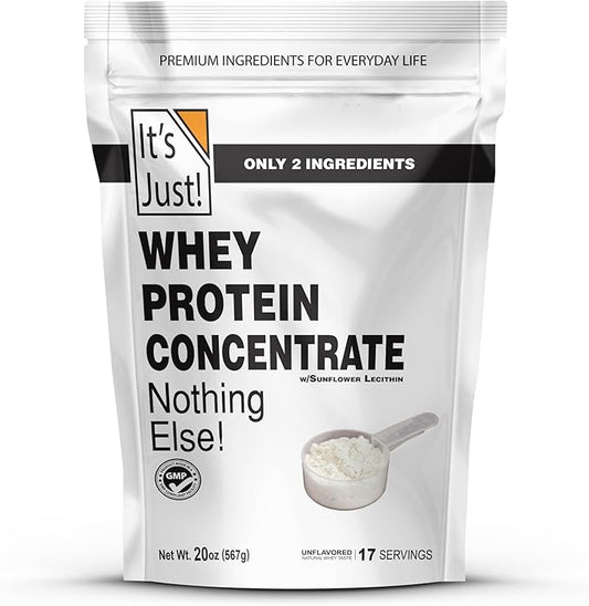it's Just! - 100% Whey Protein Concentrate, Made in USA, RBST/rBGH Hormone Free, Premium WPC-80, No Added Flavors or Artificial Sweeteners (1.25 Pound, Unflavored)