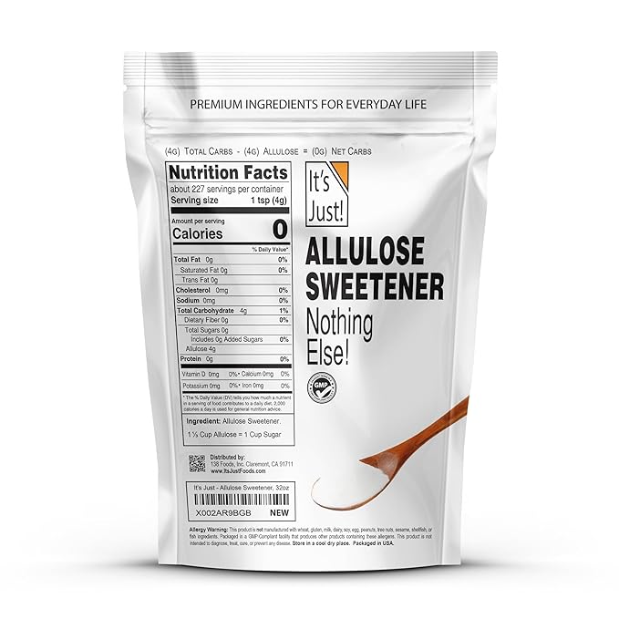 It's Just - Allulose, Sugar Substitute, Keto Friendly Sweetener, Non-Glycemic, Non-GMO (32oz)