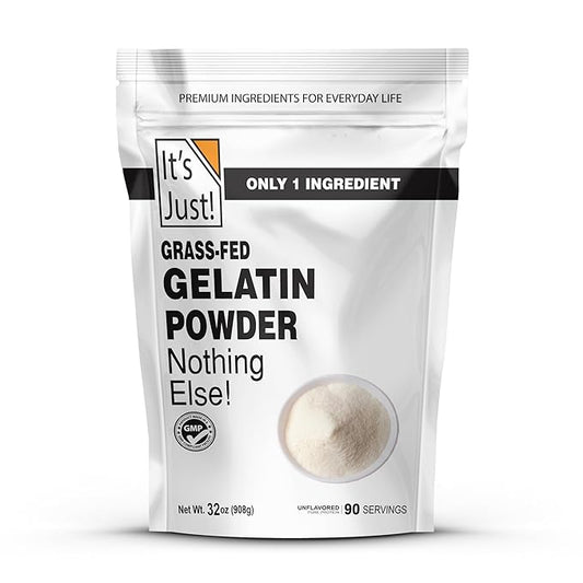 It's Just - Beef Gelatin Powder (32oz) Unflavored, Grass-Fed, Non-GMO, Perfect for Gummies, Keto Friendy Baking, Type I & III Collagen, Pure Protein, 2lbs