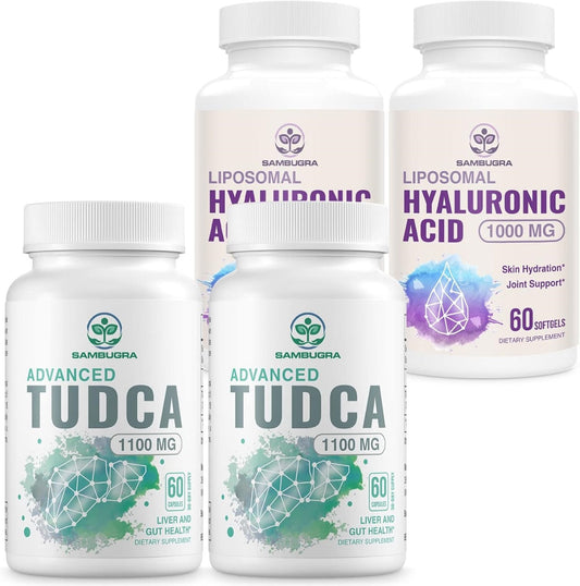 Liposomal Hyaluronic Acid Supplements 1000mg and TUDCA Liver Support 1100mg (Pack of 4)