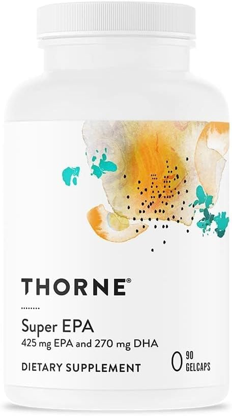 THORNE - Super EPA - Omega-3 Fatty Acids EPA 425mg & DHA 270mg Supplement - Support Brain, Cardiovascular, Joints & Skin* - Gluten, Dairy & Soy-Free - 90 Gelcaps