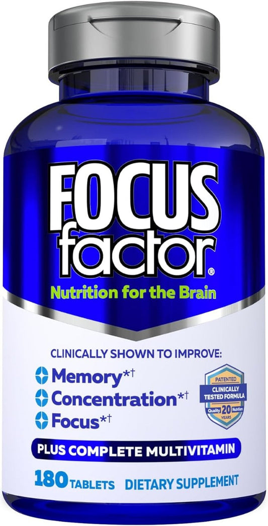 Focus Factor Brain Supplement Multivitamin Improve Memory and Clarity Boost Concentration Neuro Energy Learning Reasoning for Men and Women 180 Tablets