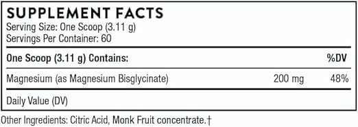 THORNE - Magnesium Bisglycinate - Powdered Magnesium Formula - Support Restful Sleep, Muscle Relaxation, Heart Health, and Metabolism* - NSF Certified for Sport - 60 Servings - 6.5 Oz Jar