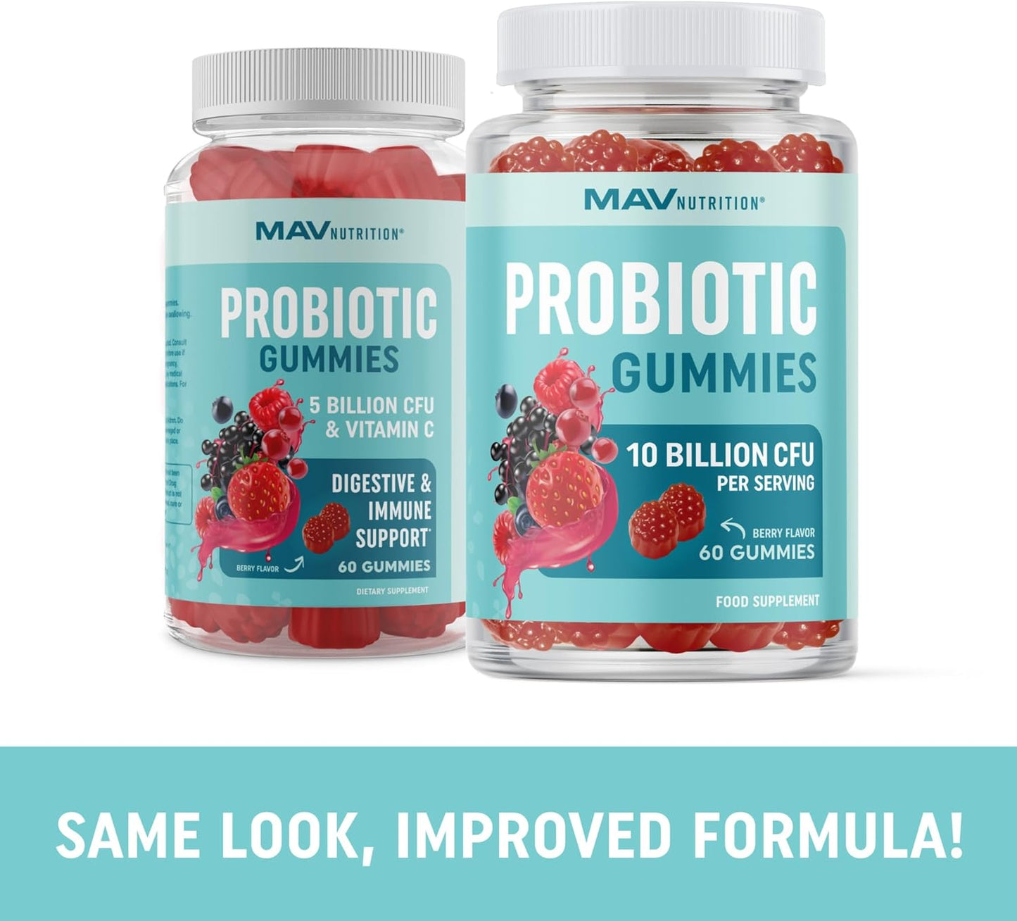 Probiotic Gummies with Vitamin C and Folic Acid | 5 Billion CFU Probiotics | Gut Health, Digestion, & Immune System Support | Gluten-Free, Non-GMO, Berry Flavor | 60 ct.