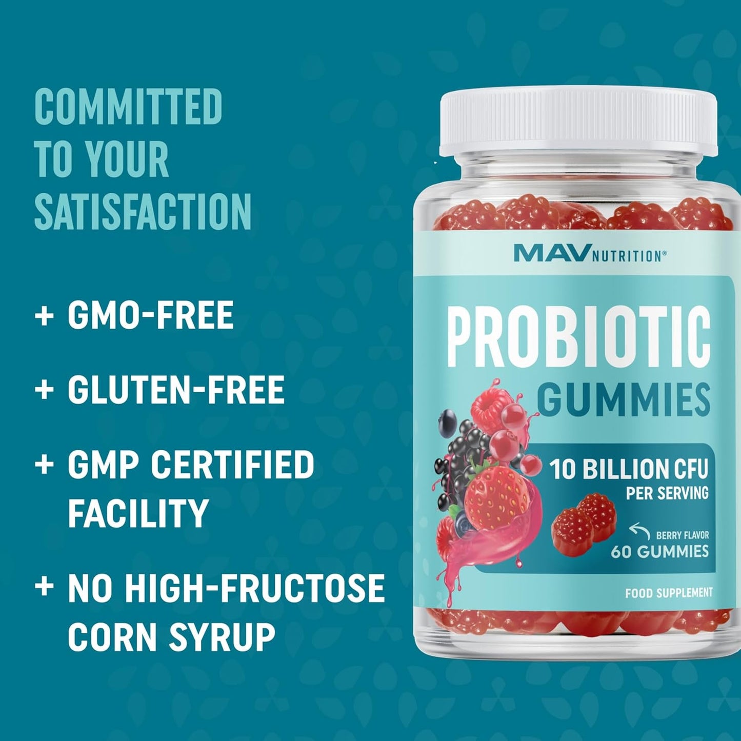 Probiotic Gummies with Vitamin C and Folic Acid | 5 Billion CFU Probiotics | Gut Health, Digestion, & Immune System Support | Gluten-Free, Non-GMO, Berry Flavor | 60 ct.