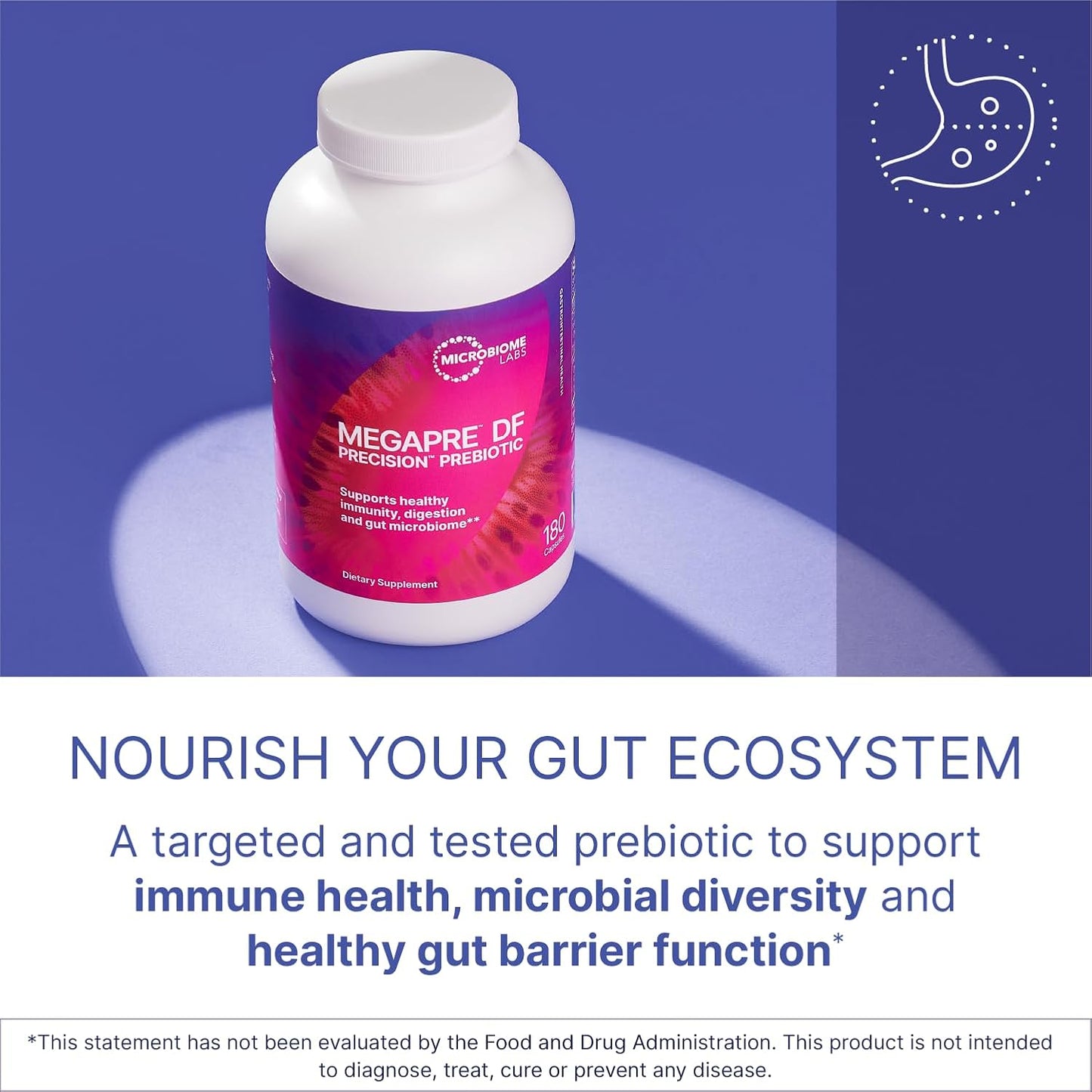 Microbiome Labs MegaPre DF - Dairy-Free Prebiotic Fibre Supplement for Gut Health with Clinically Tested Oligosaccharides – Prebiotics for Akkermansia muciniphila & Microbial Diversity (180 Capsules)