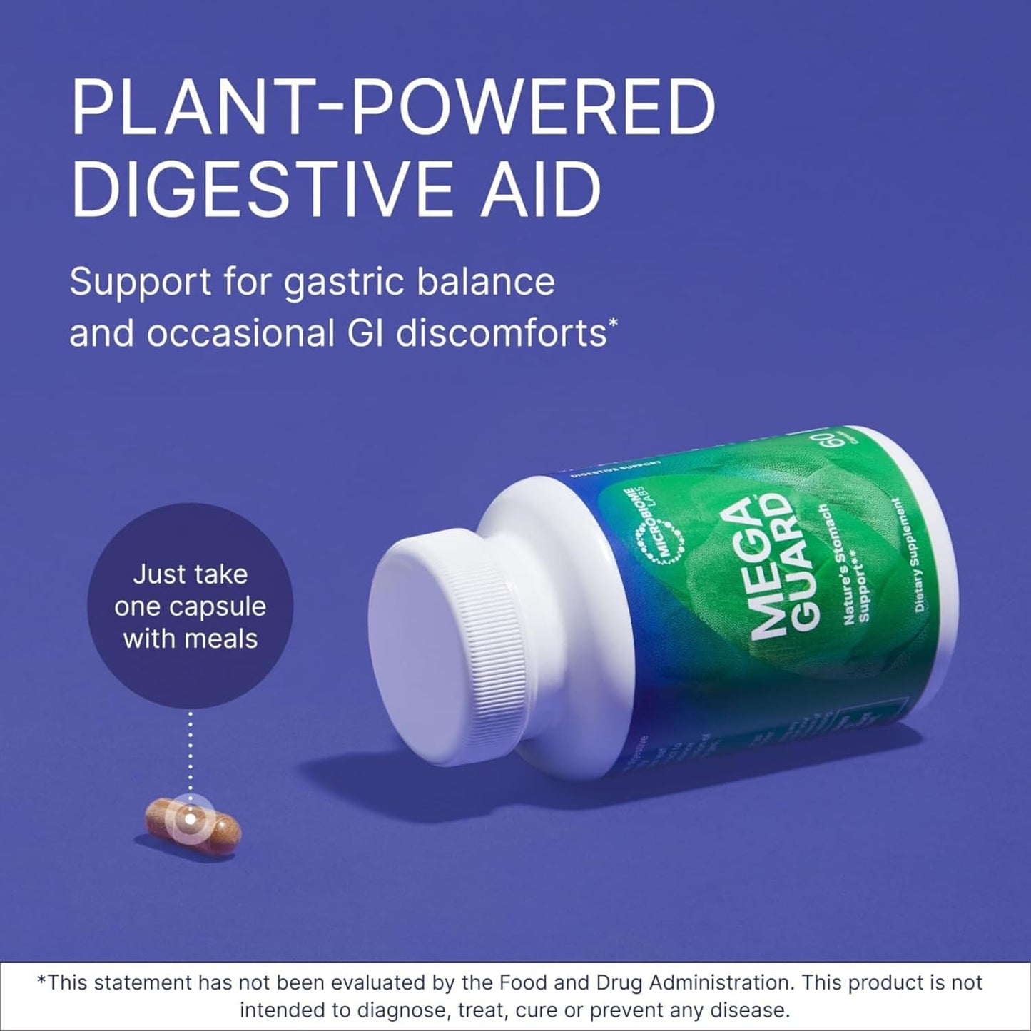 Microbiome Labs MegaGuard (60 Capsules) | Supports Digestive Health - Daily Gut Health Supplement for Occasional Bloating Relief, containing Artichoke Leaf + Ginger Extract for Soothing