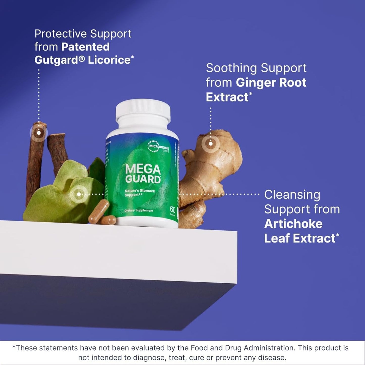 Microbiome Labs MegaGuard (60 Capsules) | Supports Digestive Health - Daily Gut Health Supplement for Occasional Bloating Relief, containing Artichoke Leaf + Ginger Extract for Soothing