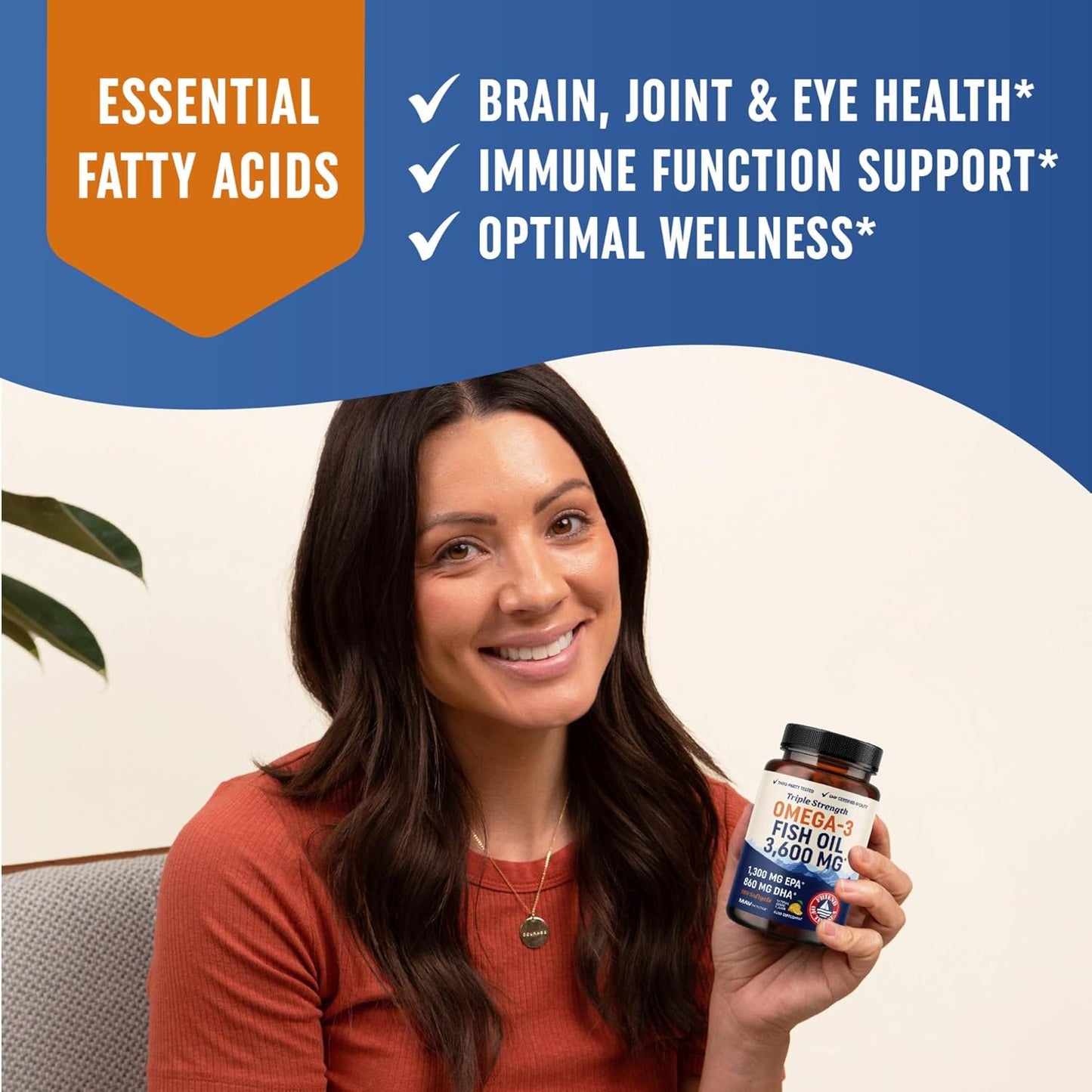 Omega-3 Fish Oil Supplement 3600 mg | EPA & DHA | Best Source of Omega 3 | Ultimate Brain, Joint, & Eye Health Support for Men & Women | Non GMO Burpless Lemon Softgel Capsules 2000mg Plus (180 Pills)