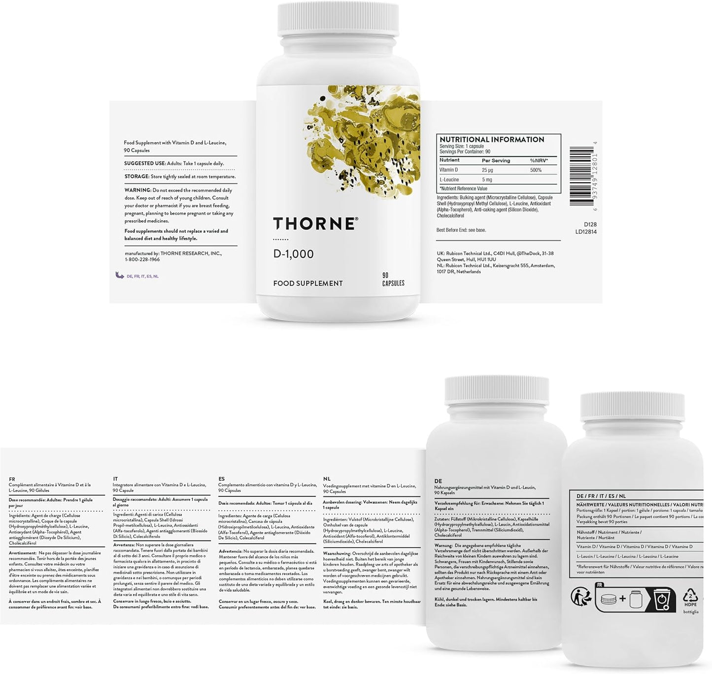 Thorne Vitamin D-1000 - Vitamin D3 Supplement (1,000 IU) for Healthy Bones and Muscles - 90 Capsules
