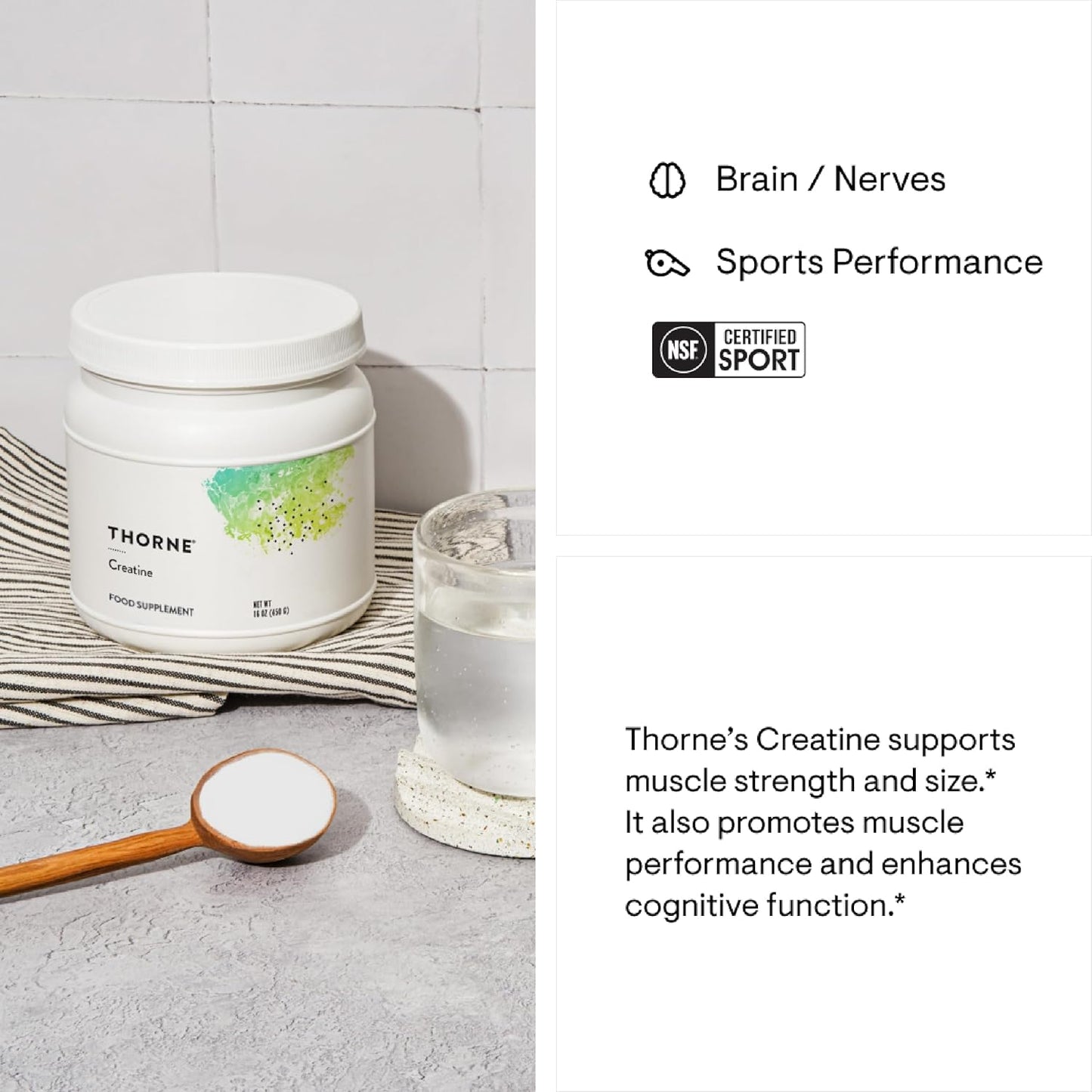 Thorne Creatine - for Physical Endurance, Strength and Lean Body Mass - 450g