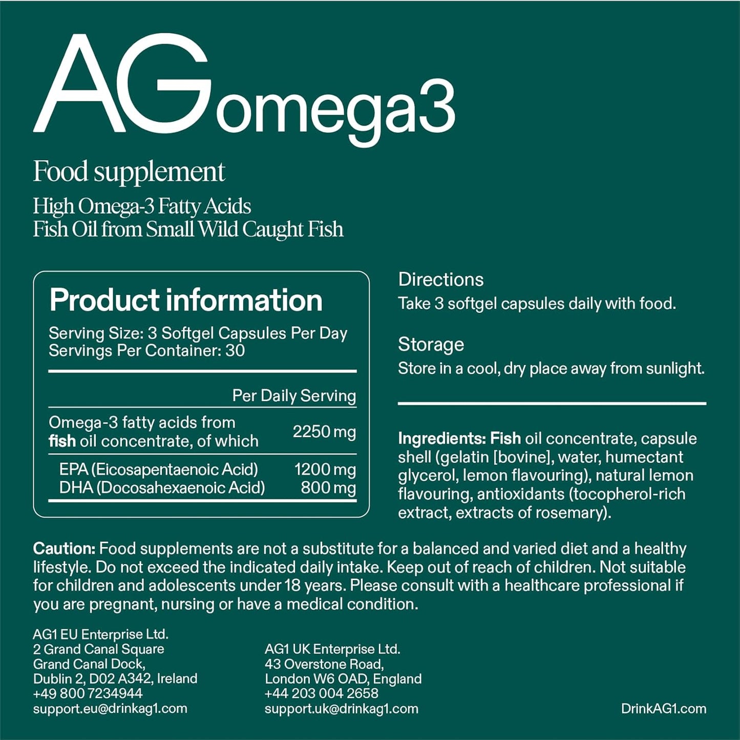 AG1 Omega 3 Fish Oil Supplement Softgel Capsules | EPA & DHA Fatty Acids from Wild-Caught Fish | 90 Count 2,000 mg Athletic Greens