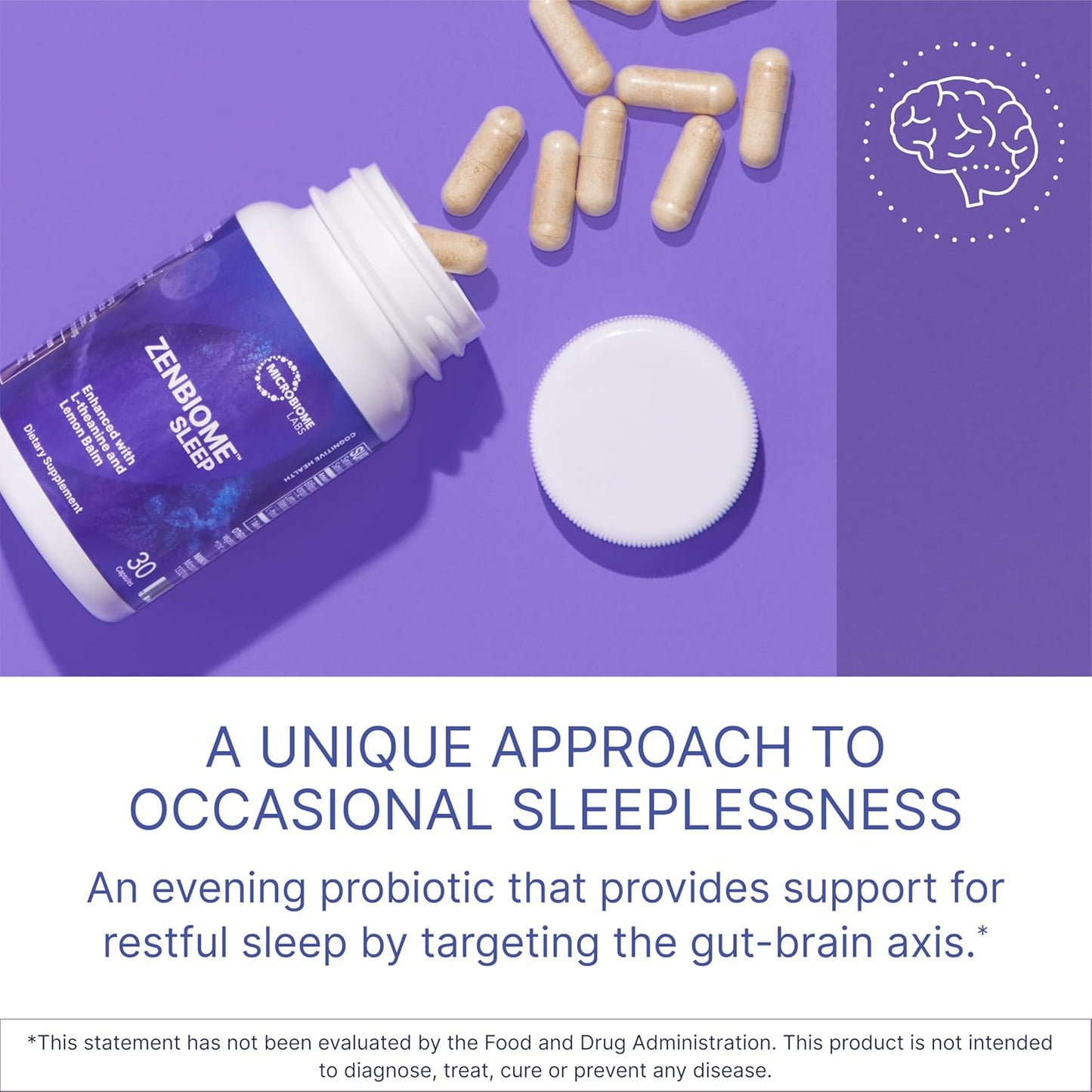 Microbiome Labs ZenBiome Sleep – Clinically Studied Bifidobacterium longum 1714™ Probiotic Supplement with L-Theanine & Lemon Balm – Sleep & Bedtime Support, Shelf-Stable – 30 Capsules