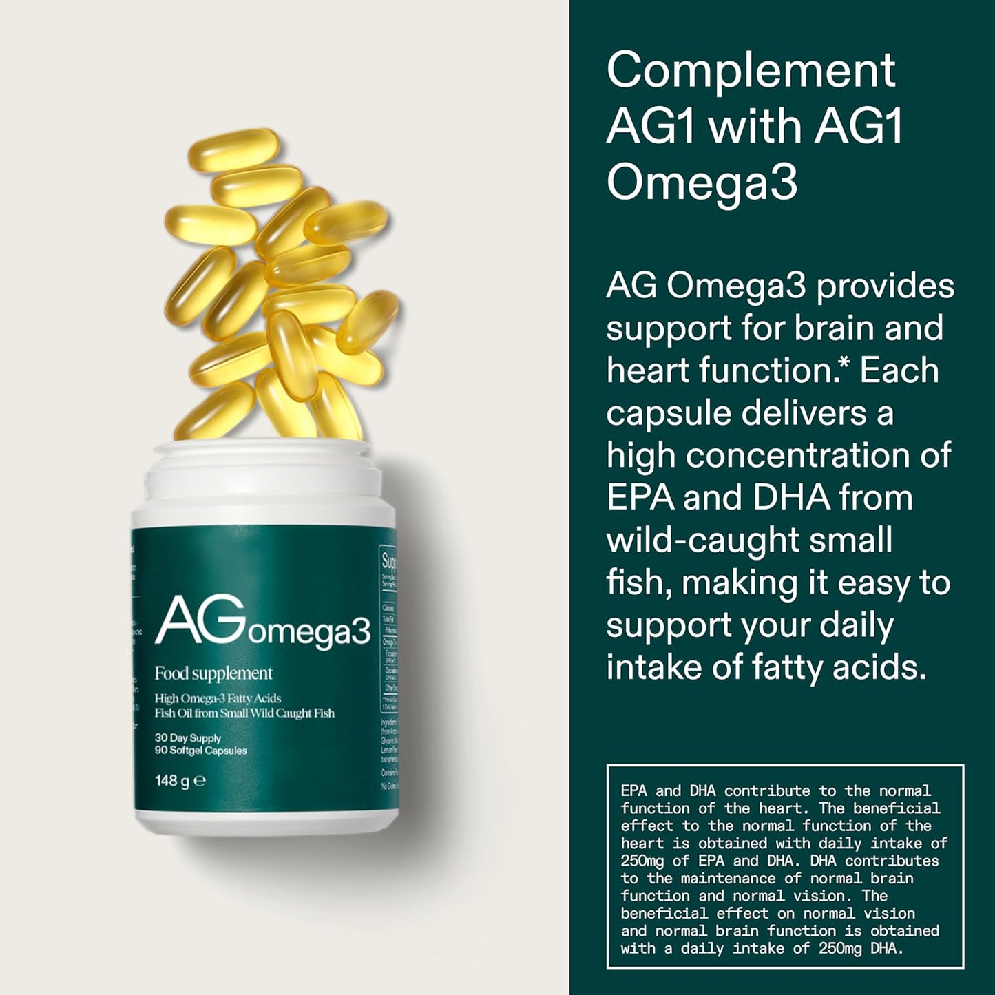 AG1 Omega 3 Fish Oil Supplement Softgel Capsules | EPA & DHA Fatty Acids from Wild-Caught Fish | 90 Count 2,000 mg Athletic Greens