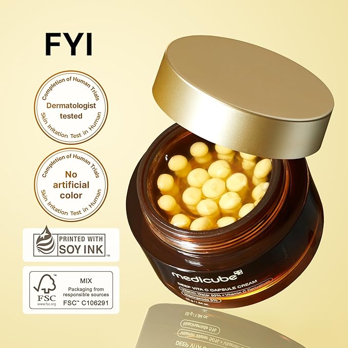 medicube Deep Vitamin C Golden Capsule Face Moisturizer - Liposome Capsules For Wrinkles, Skin Radiance - Transparent Gel for Glow Hydration
