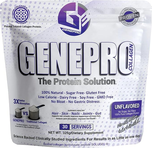 Musclegen Research Unflavored Protein Powder with Collagen Peptides - Lactose-Free, Gluten-Free Protein Supplement Shake for Hair, Skin and Nails (30 Servings)