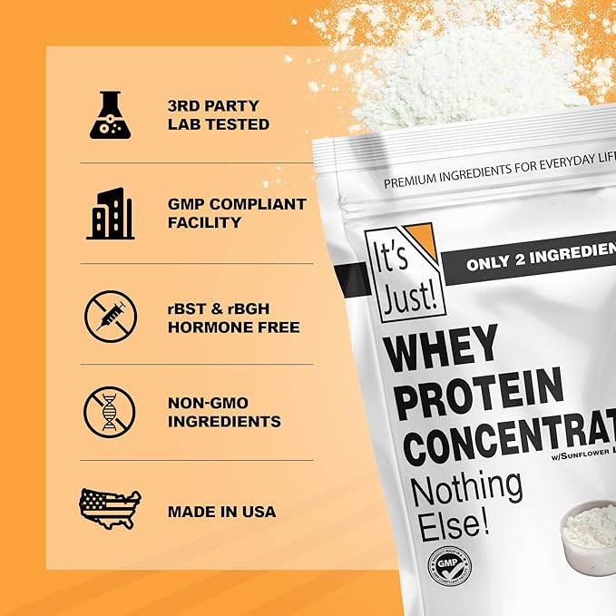 it's Just! - 100% Whey Protein Concentrate, Made in USA, RBST/rBGH Hormone Free, Premium WPC-80, No Added Flavors or Artificial Sweeteners (1.25 Pound, Unflavored)