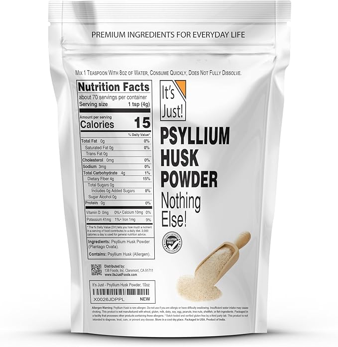 It's Just! - Psyllium Husk Powder, Easy Mixing Dietary Fiber, Cleanse Your Digestive System, Finely Ground Powder, Ideal for Keto Baking, Non-GMO (Unflavored, 10oz (Pack of 1))