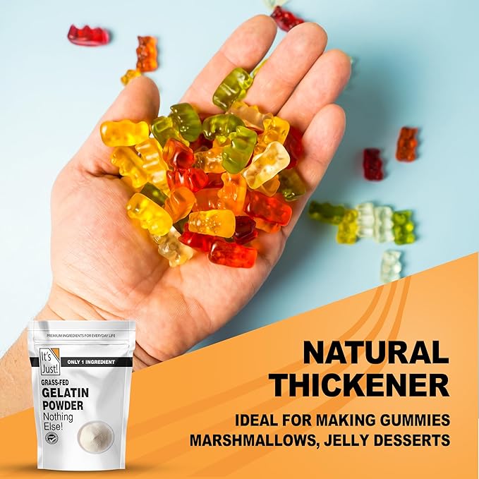 It's Just - Beef Gelatin Powder (32oz) Unflavored, Grass-Fed, Non-GMO, Perfect for Gummies, Keto Friendy Baking, Type I & III Collagen, Pure Protein, 2lbs