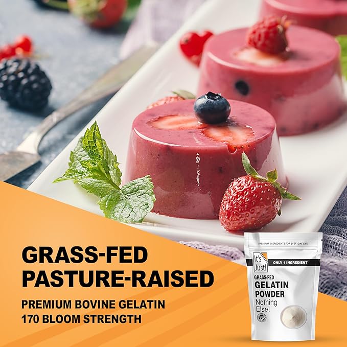 It's Just - Beef Gelatin Powder (32oz) Unflavored, Grass-Fed, Non-GMO, Perfect for Gummies, Keto Friendy Baking, Type I & III Collagen, Pure Protein, 2lbs