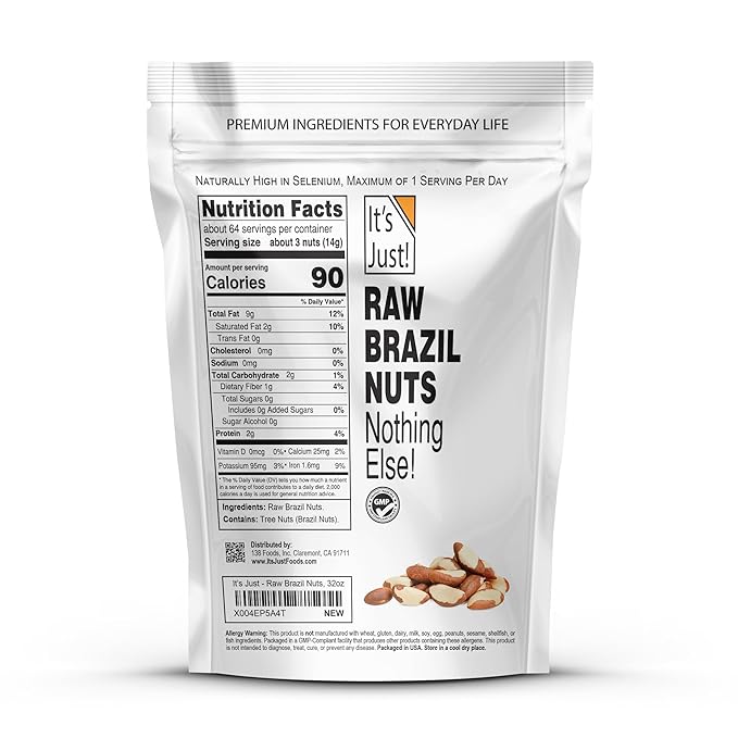 It's Just - Raw Brazil Nuts, 2lb, Unsalted, Non-GMO, Keto Friendly, Vegan, No PPO, Large, Premium, Freshly Packaged in USA (32 Ounce)