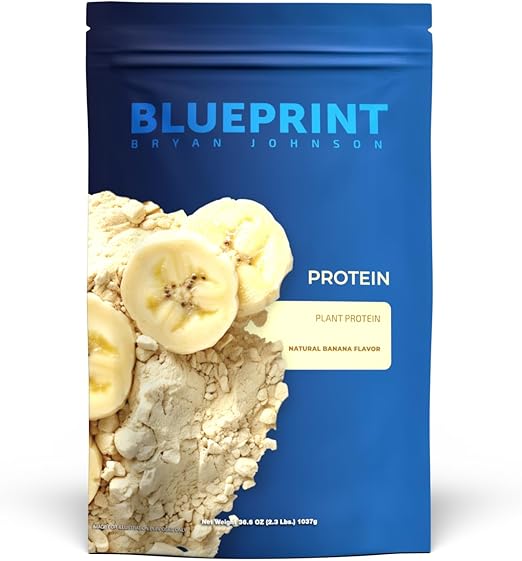 Blueprint by Bryan Johnson Vegan Protein Meal Replacement – Plant Based Hemp Protein with 27g Protein Per Serving – Low Calorie, Flavored Protein for Women & Men – Dairy Free – 15 Servings - Banana