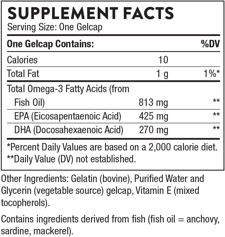 THORNE - Super EPA - Omega-3 Fatty Acids EPA 425mg & DHA 270mg Supplement - Support Brain, Cardiovascular, Joints & Skin* - Gluten, Dairy & Soy-Free - 90 Gelcaps