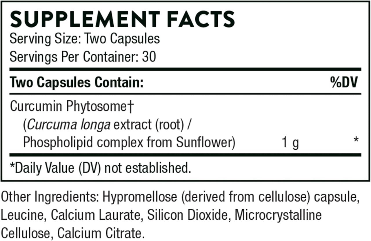 THORNE - Curcumin Phytosome 1000 mg (Meriva) - Clinically Studied, High Absorption - Supports Healthy Inflammatory Response in Joints, Muscles, GI Tract, Liver, and Brain* - 60 Capsules - 30 Servings