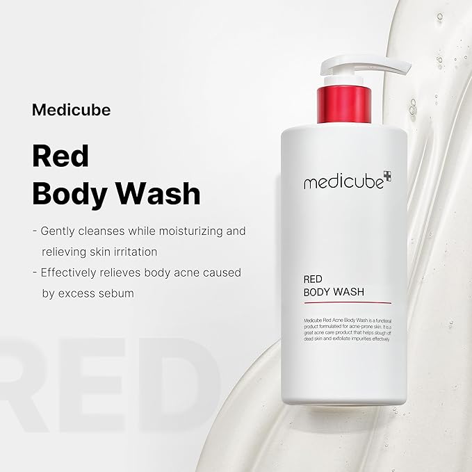 medicube Red Acne Body Wash 14.10 Fl.oz I Low pH and Hydrating Cleanser with Salicylic Acid, Lactic Acid, Niacinamide and Hyaluronic Acid Suitable for Bacne Treatment